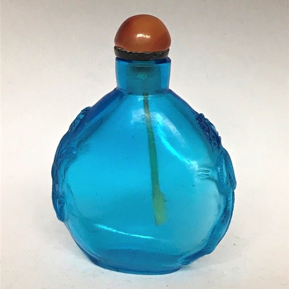 Vintage Clear Blue Glass Bottle with Mythical Creature - Picture 1 of 12